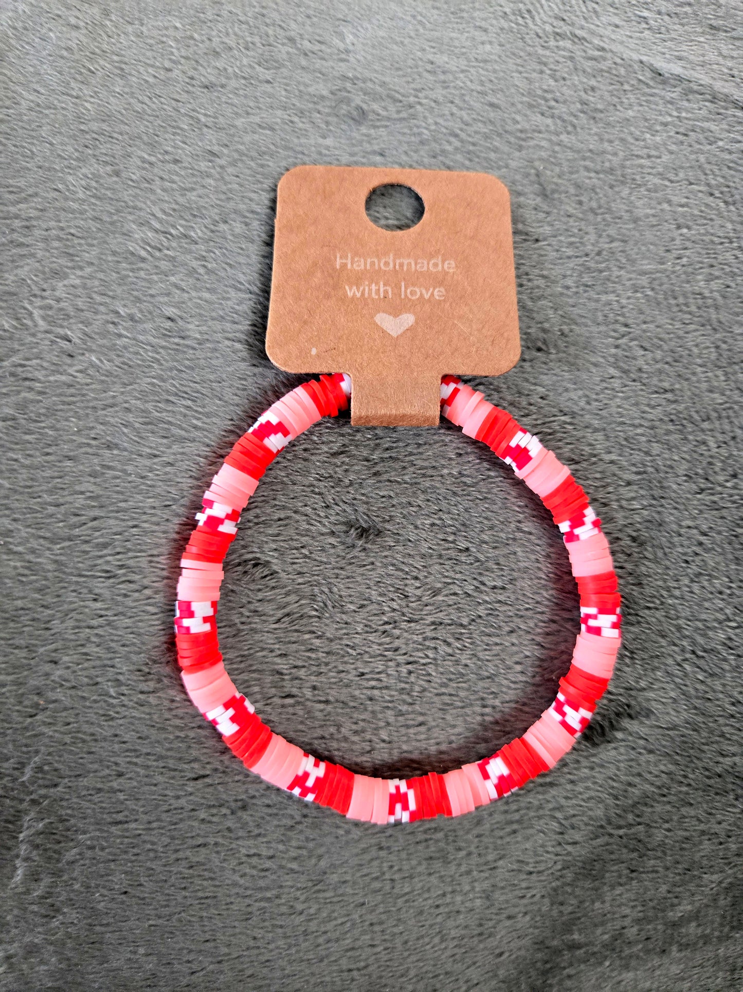 Red and pink clay beaded bracelet