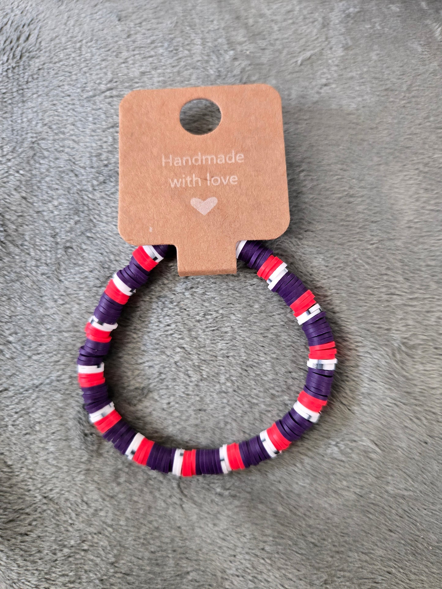 Red and dark purple clay beaded bracelet