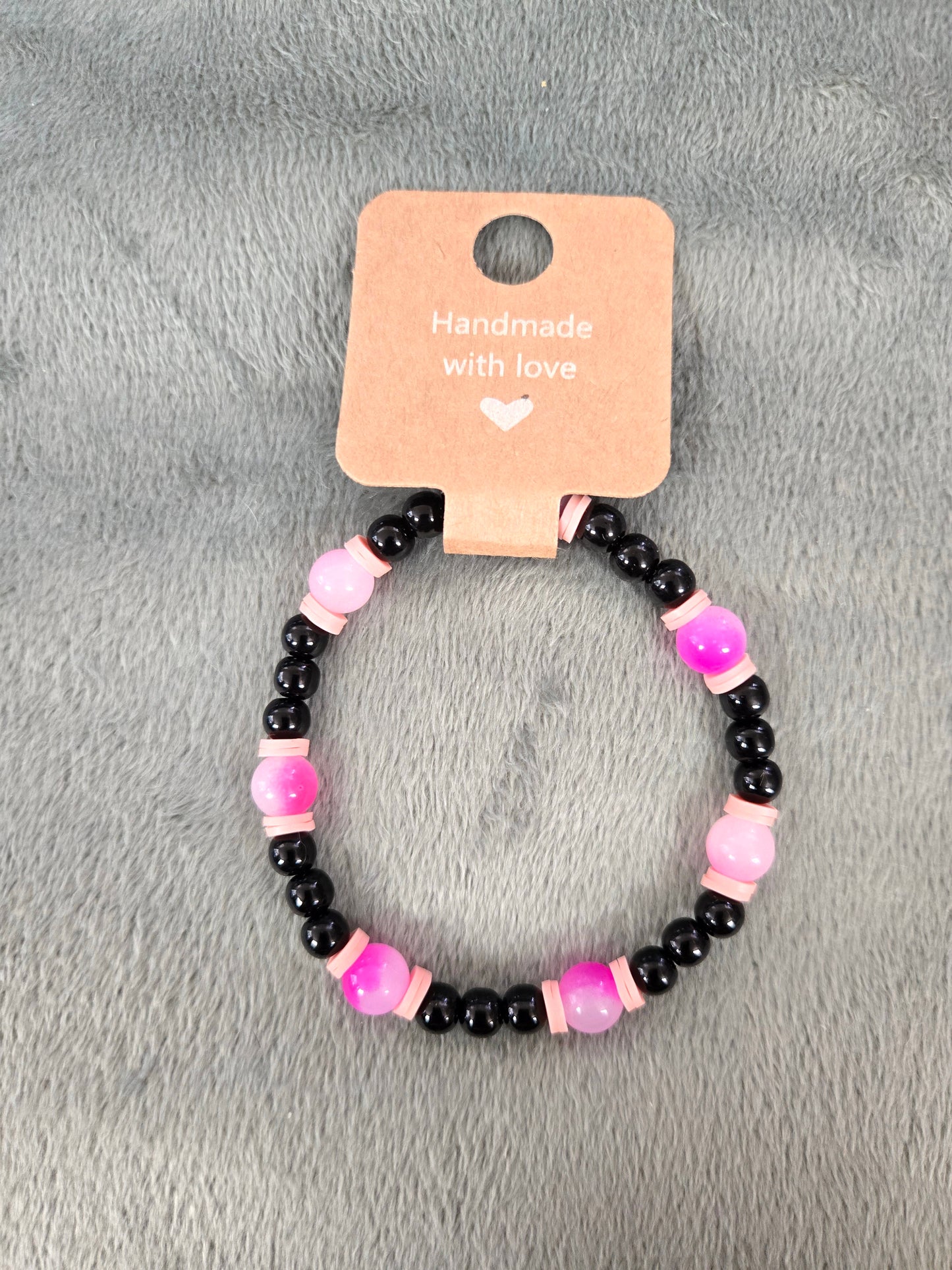 Black and pink beaded bracelet