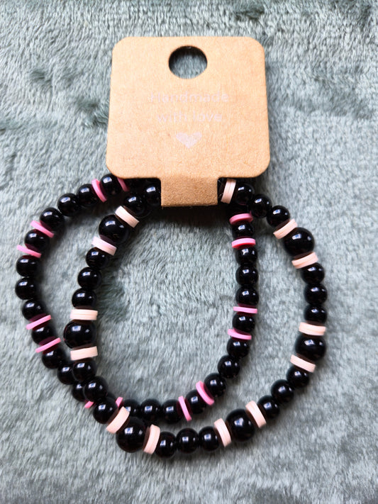 Black beaded bracelets: set of two