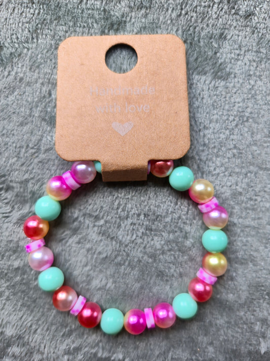 Pink and green beaded bracelet