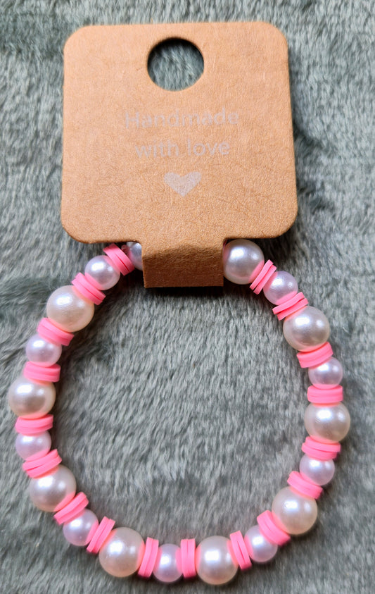 White and pink beaded bracelet