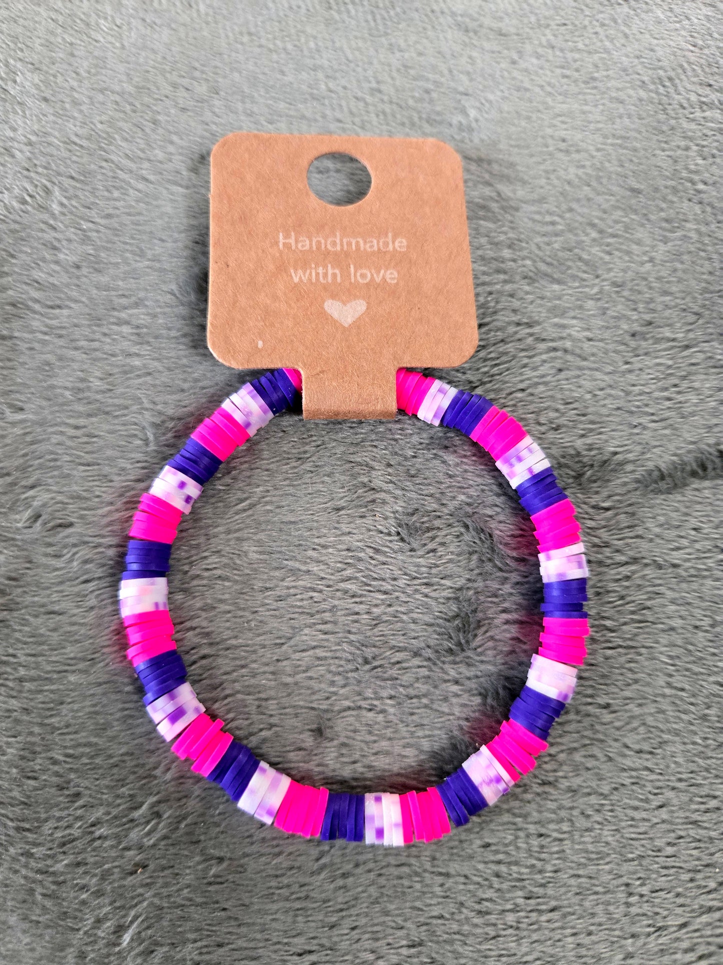 Pink and purple clay beaded bracelet