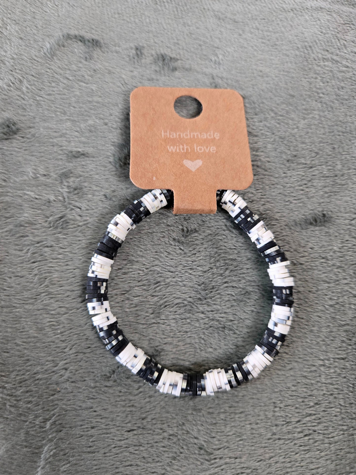 Black and white clay beaded bracelet