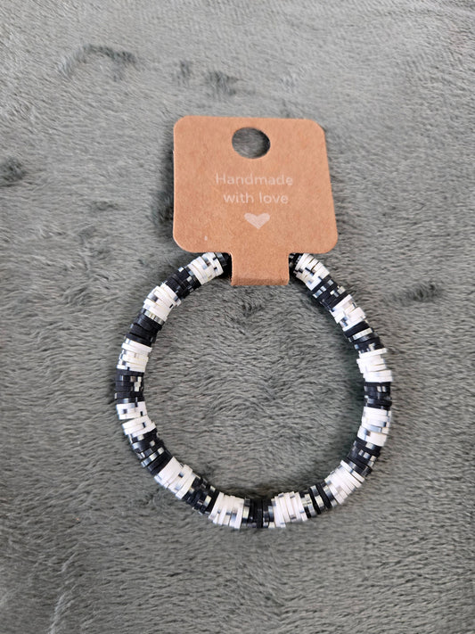 Black and white clay beaded bracelet