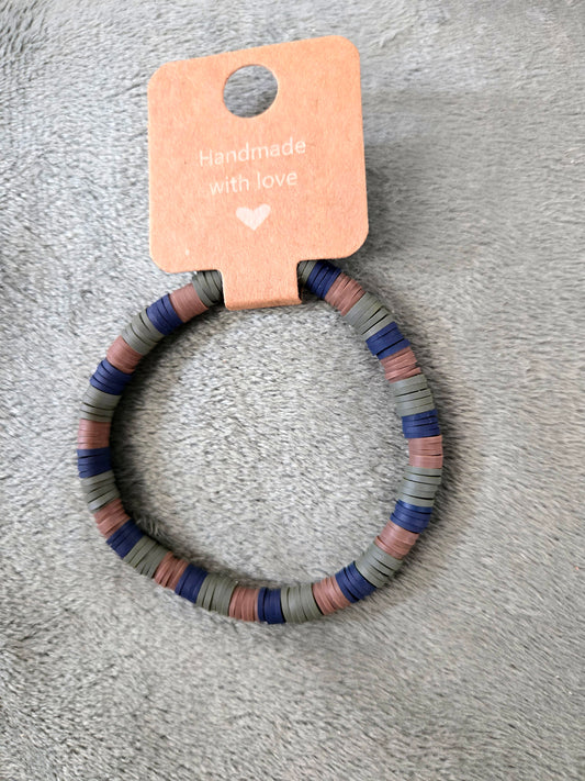 Green, brown and blue clay beaded bracelet