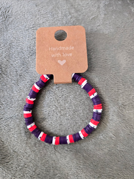 Red and dark purple clay beaded bracelet