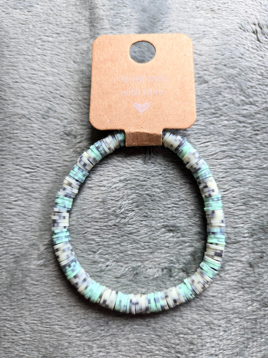Gray and green clay beaded bracelet