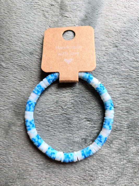 Blue and white clay beaded bracelet