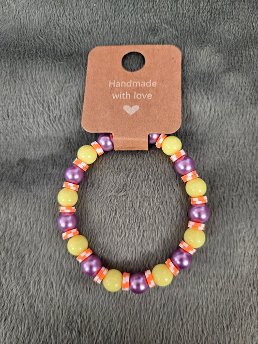 yellow, purple and orange beaded bracelet