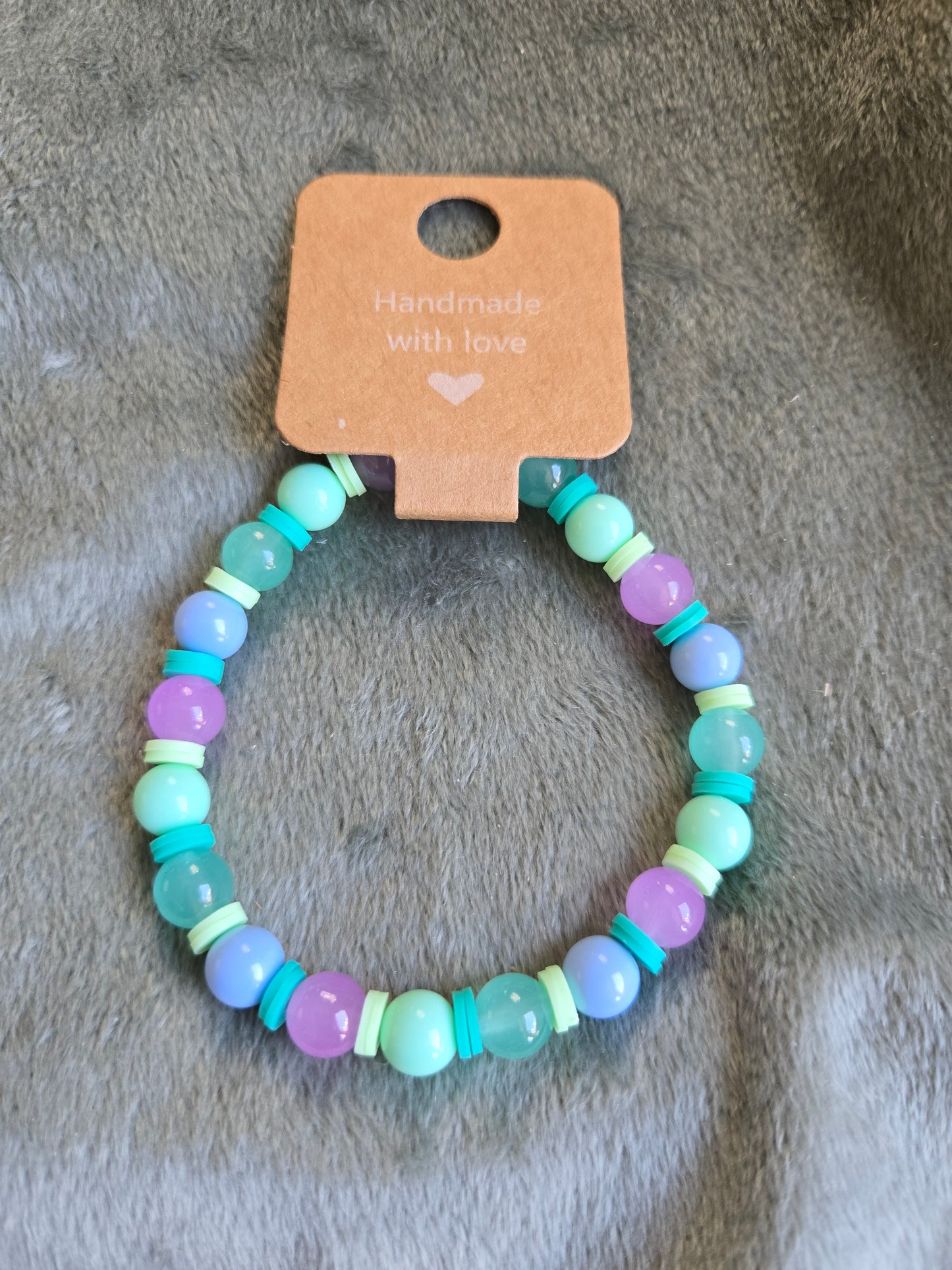 Green and purple beaded bracelet