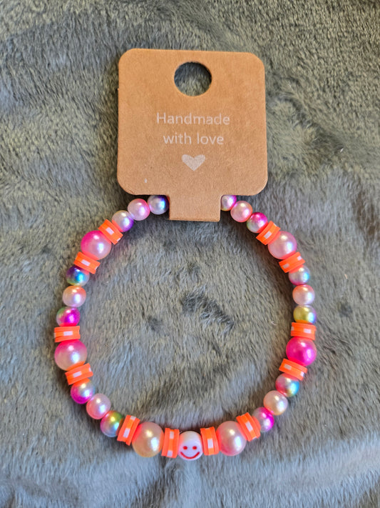 Multicoloured beaded bracelet with smiley face